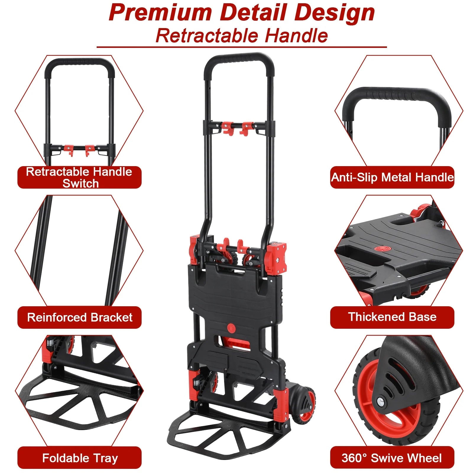 LAZY BUDDY Folding Hand Truck Dolly, 2-in-1 Heavy-duty Platform Cart with 22 Folding Basket, Collapsible Utility Luggage Dolly Cart, Red, 330LBS - Image 2