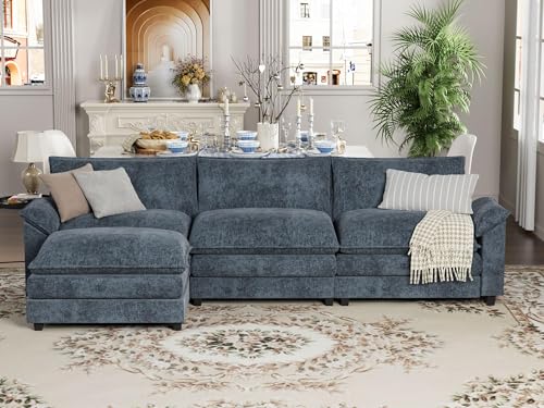 YESHOMY Sectional Modular Sofa U Shaped Chenille Fabric Couch with High Supportive & Soft Sponges and Removable Ottoman, Sleeper Comfy Upholstered Furniture for Living Room, Grey - Image 2