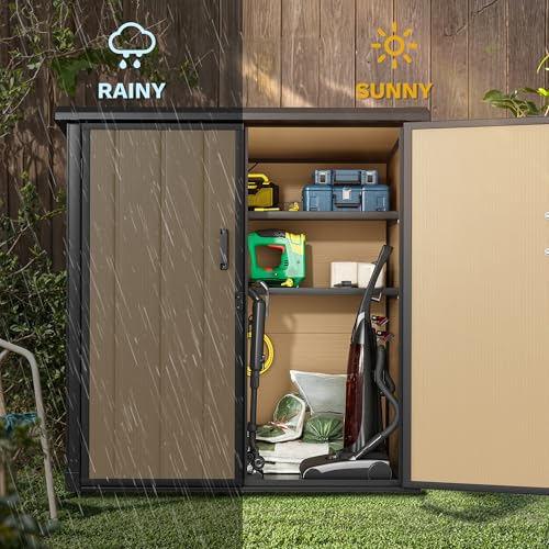 DWVO 5x3ft Resin Outdoor Storage Shed with Floor, Waterproof Lockable Storage Shed with Window, Plastic Outside Tool Storage for Garden, Backyard, Patio, Lawn, Gray - Image 70