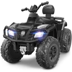 ELEMARA 2 Seater Kids ATV, 4 Wheeler Quad Electric Vehicle with 10AH Battery, 4mph Max Speed, 2 Charging Ports, LED Headlights, Music, Radio, 12V Battery Powered Ride on Car for Boys & Girls, Green