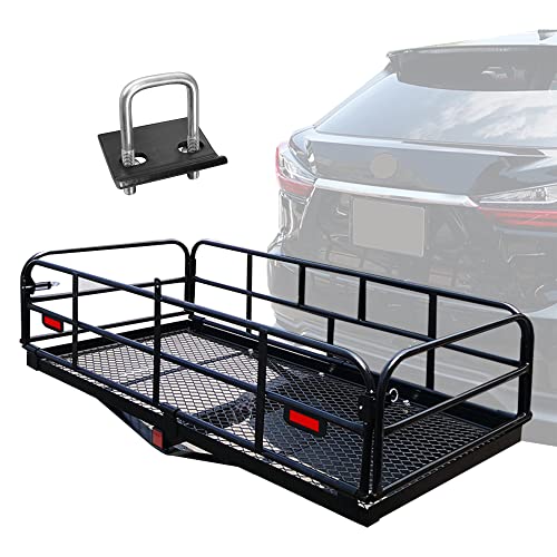 500 Lbs Heavy Duty Hitch Mount Cargo Carrier 60 x 24 x 14.4 Folding Cargo Rack Rear Luggage Basket Fits 2 Receiver for Car SUV Camping Traveling