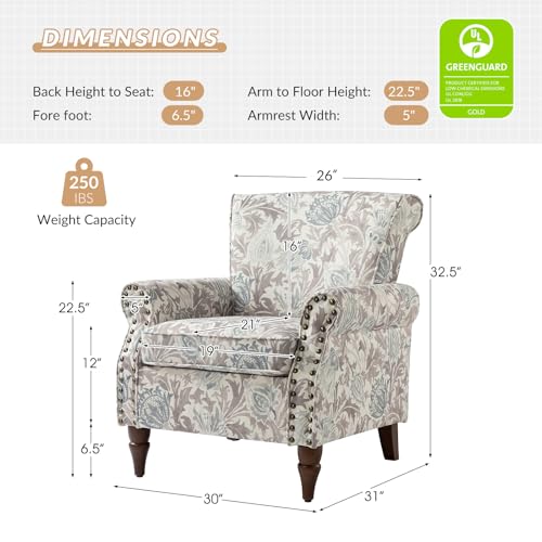 HULALA HOME Modern Wingback Accent Chair with Wood Legs & Removable Cushion, Comfy Upholstered Armchair with Nailhead Trim, Floral Pattern Single Sofa Chair for Living Room Bedroom, Blue - Image 32