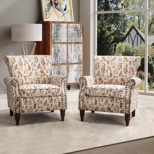 HULALA HOME Modern Wingback Accent Chair with Wood Legs & Removable Cushion, Comfy Upholstered Armchair with Nailhead Trim, Floral Pattern Single Sofa Chair for Living Room Bedroom, Blue - Image 10