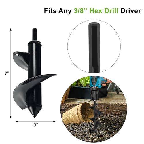 Auger Drill Bit for Planting 2 x 14.5 Inch, Garden Auger Spiral Drill Bit for 3/8 Hex Drive Drill, Earth Post Hole Digger Bulb Planter Plant Flower Planting Auger for Drill Rapid Bedding Digging - Image 2