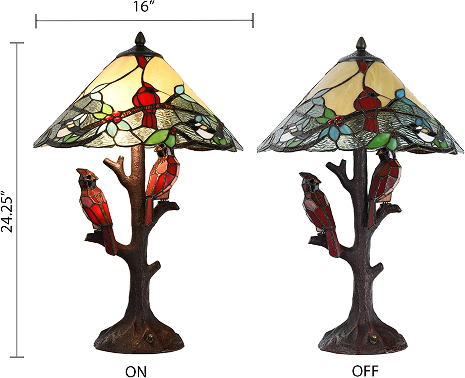 River of Goods 24 Cardinal Triple-Lit Stained Glass Table Lamp - Image 5