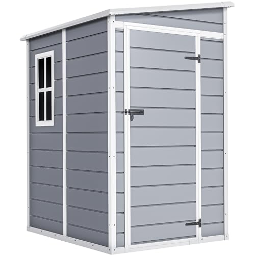 DWVO 5x3ft Resin Outdoor Storage Shed with Floor, Waterproof Lockable Storage Shed with Window, Plastic Outside Tool Storage for Garden, Backyard, Patio, Lawn, Gray - Image 42