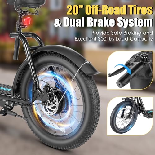 Caroma Peak 800w Electric Scooter Adults 20X3 Fat Tire, 20 MPH Top Speed & 30 Miles Range, Off-Road E Scooter w/Adjustable Seat & Detachable Basket, Foldable Ebike w/Shock Absorption for Commuting - Image 9