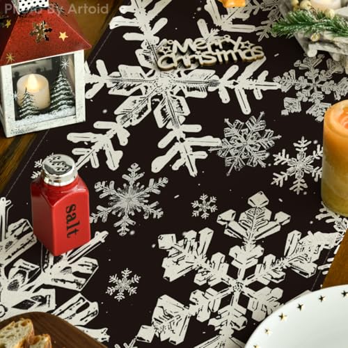 Artoid Mode Navy Blue Snowflakes Christmas Table Runner, Seasonal Winter Holiday Kitchen Dining Table Decoration for Home Party Decor 13×72 Inch - Image 27
