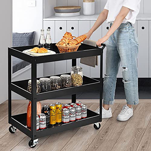 Goplus 3-Tier Utility Cart, Heavy Duty Commercial Service Tool Cart w/Lockable Wheels, 330lbs Load Capacity, Ergonomic Handle, Rolling Mechanic Tool Cart Storage Organizer for Warehouse Garage Black - Image 9