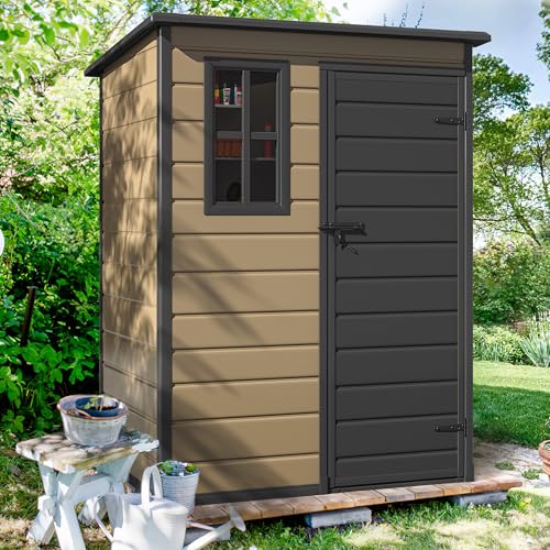 DWVO 5x3ft Resin Outdoor Storage Shed with Floor, Waterproof Lockable Storage Shed with Window, Plastic Outside Tool Storage for Garden, Backyard, Patio, Lawn, Gray - Image 3