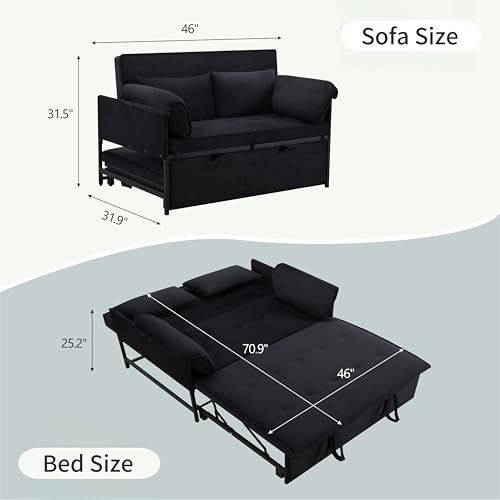 3 in 1 Sleeper Sofa Bed, Futon Sofa Bed for Living Room with Side Pocket, Black Sleepers Sofa Couch with Pullout Bed, Convertible Love Seat Sleepers Bed for Living Room, Bedroom, Small Space - Image 41