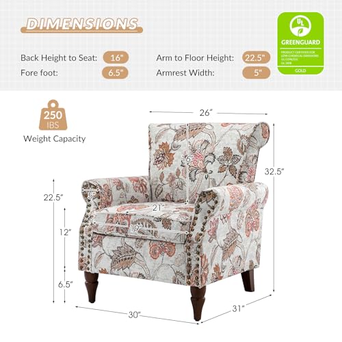 HULALA HOME Modern Wingback Accent Chair with Wood Legs & Removable Cushion, Comfy Upholstered Armchair with Nailhead Trim, Floral Pattern Single Sofa Chair for Living Room Bedroom, Blue - Image 13