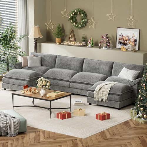 YESHOMY Sectional Modular Sofa U Shaped Chenille Fabric Couch with High Supportive & Soft Sponges and Removable Ottoman, Sleeper Comfy Upholstered Furniture for Living Room, Grey - Image 14