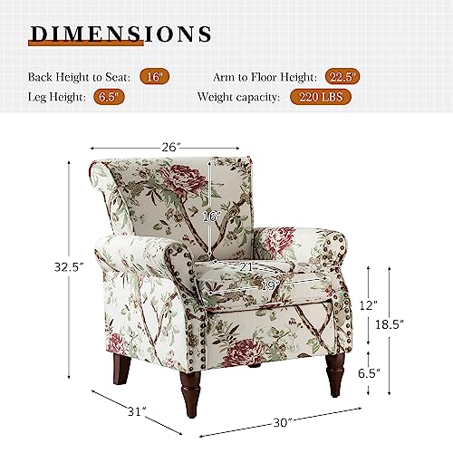 HULALA HOME Modern Wingback Accent Chair with Wood Legs & Removable Cushion, Comfy Upholstered Armchair with Nailhead Trim, Floral Pattern Single Sofa Chair for Living Room Bedroom, Blue - Image 58