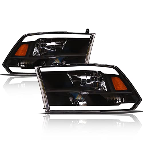 Alpha Owls 8710401 Crystal Headlights With Switchback Sequential LED Light Bar & Startup Light – Black Amber Fits 2009-2018 Dodge Ram 1500 2500 3500/2019-2023 Classic Halogen Models - Image 2