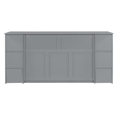 Twin Size Murphy Beds with Charging Station and Storage Drawers, Wood Cabinet Bed Frame, Wall Bed with Outlet & USB Ports for Home Office Studio, White - Image 8