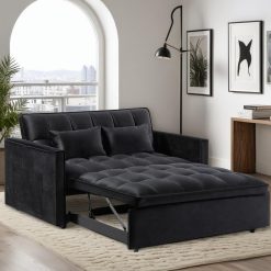 Alternative view of 3 in 1 Sleeper Sofa Bed, Futon Sofa Bed for Living Room with Side Pocket, Black Sleepers Sofa Couch with Pullout Bed, Convertible Love Seat Sleepers Bed for Living Room, Bedroom, Small Space