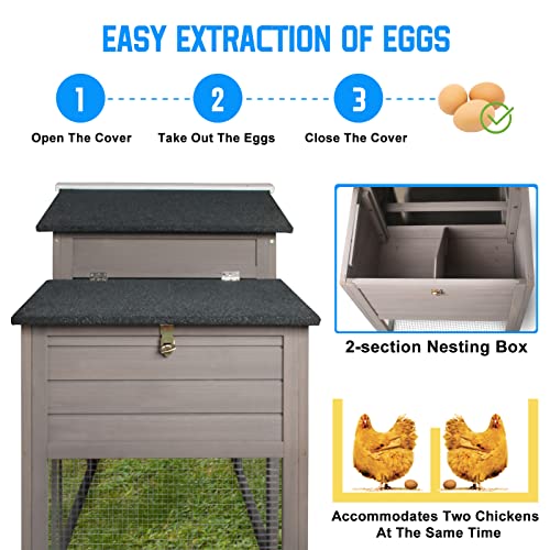 Chicken Coop and Run, Two Story Rabbit Hutch Indoor Outdoor, Wooden Hen House with Nesting Box Rabbit Cage, Ramp, Deep No Leak Pull Out Tray, for Chick, Bunny(Black) - Image 16