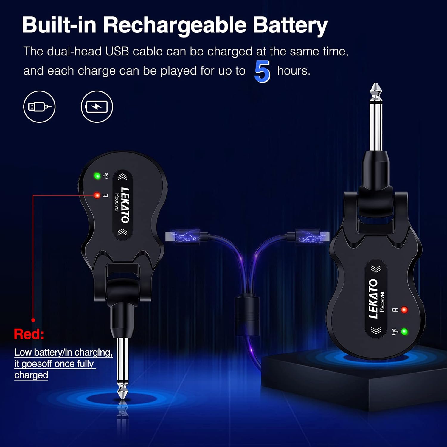 LEKATO 5.8Ghz Wireless Guitar System 4 Channels Audio Digital Guitar Transmitter Receiver 300 Feet Transmission Range - Image 6