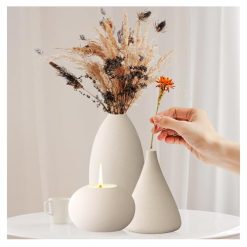 Ceramic Vase Set, Vases Home Decor,3 pc Boho Decor for Shelf & Centerpiece Table Decorations for Entryway Table, Dining Table or Mantle Fireplace Bookshelf Decor (Matte White)
