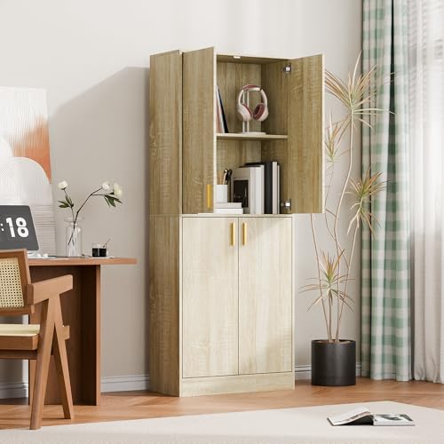 Cozy Castle Kitchen Pantry Cabinet, 71 Tall Wood Storage Cabinet with Doors and Shelves 4 Doors Freestanding Cupboard Utility Hutch for Dining Room Living Room Bathroom Furniture, Gray - Image 32
