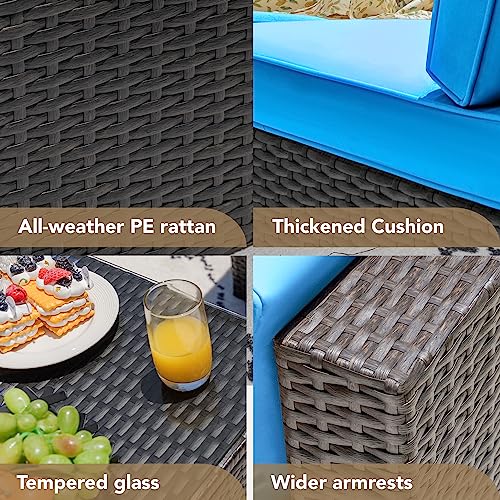 Devoko Patio Furniture Sets 6 Pieces Outdoor Sectional Rattan Sofa Manual Weaving Wicker Patio Conversation Set with Glass Table and Cushion (Beige) - Image 26