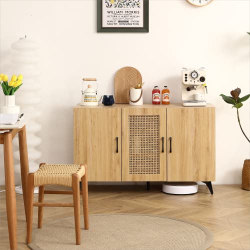 Spacious 45 Sideboard Buffet Cabinet with Rattan Mesh Doors, Durable Melamine and Carbon Steel Kitchen Storage Cabinet, Elegant Engineering Wood Frame, Versatile for Dining Room, Bedroom - Image 3