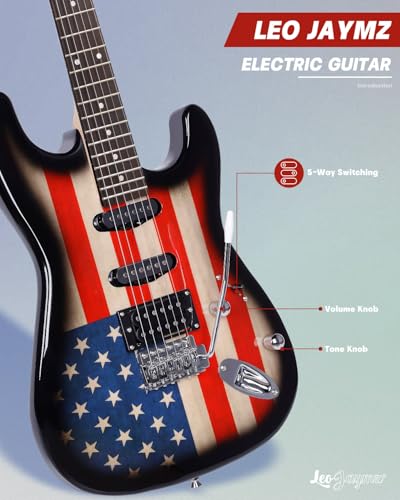 Leo Jaymz 39 Full Size ST Style Electric Guitar Starter Kit with SSH Pickup, 5W Portable Amp, Tuner, Gig Bag, Strap & Accessories (Violet Ocean) - Image 44