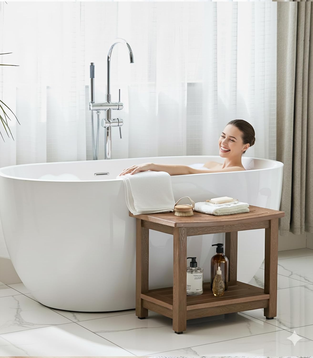 HDPS Shower Bench Seat, Poly Lumber Bathroom Stool for Inside Shower Waterproof, Foot Rest Stool for Shaving Legs with Adjustable Feet, Plastic Spa Bath Chair Seat for Bathroom, Non-Slip, Brown - Image 11