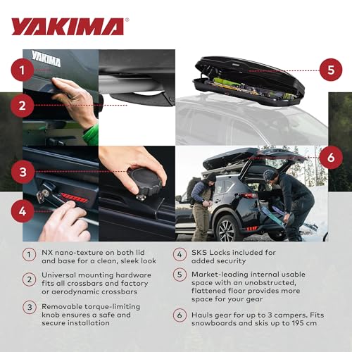 Yakima Roof Cargo Carrier, Vehicle Rooftop Hard Shell Travel Storage Box with SKS Lock, SkyBox NX XL, 18 Cubic Feet, Black - Image 6