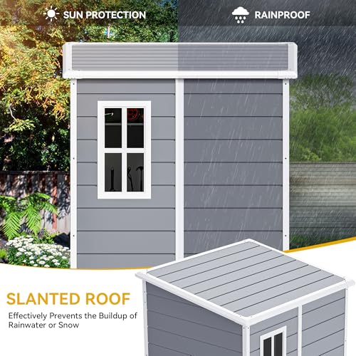 DWVO 5x3ft Resin Outdoor Storage Shed with Floor, Waterproof Lockable Storage Shed with Window, Plastic Outside Tool Storage for Garden, Backyard, Patio, Lawn, Gray - Image 49