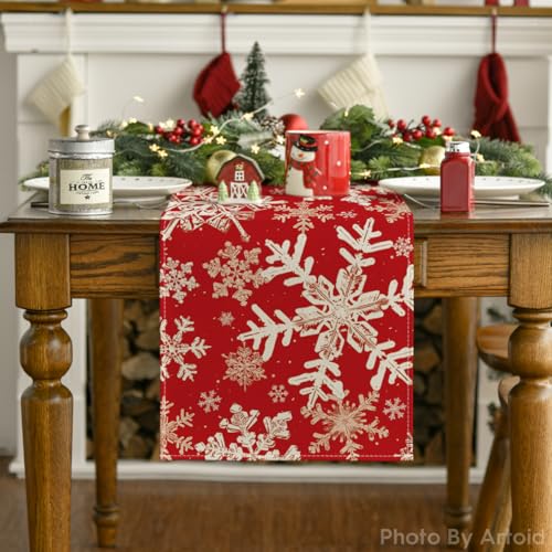 Artoid Mode Navy Blue Snowflakes Christmas Table Runner, Seasonal Winter Holiday Kitchen Dining Table Decoration for Home Party Decor 13×72 Inch - Image 25