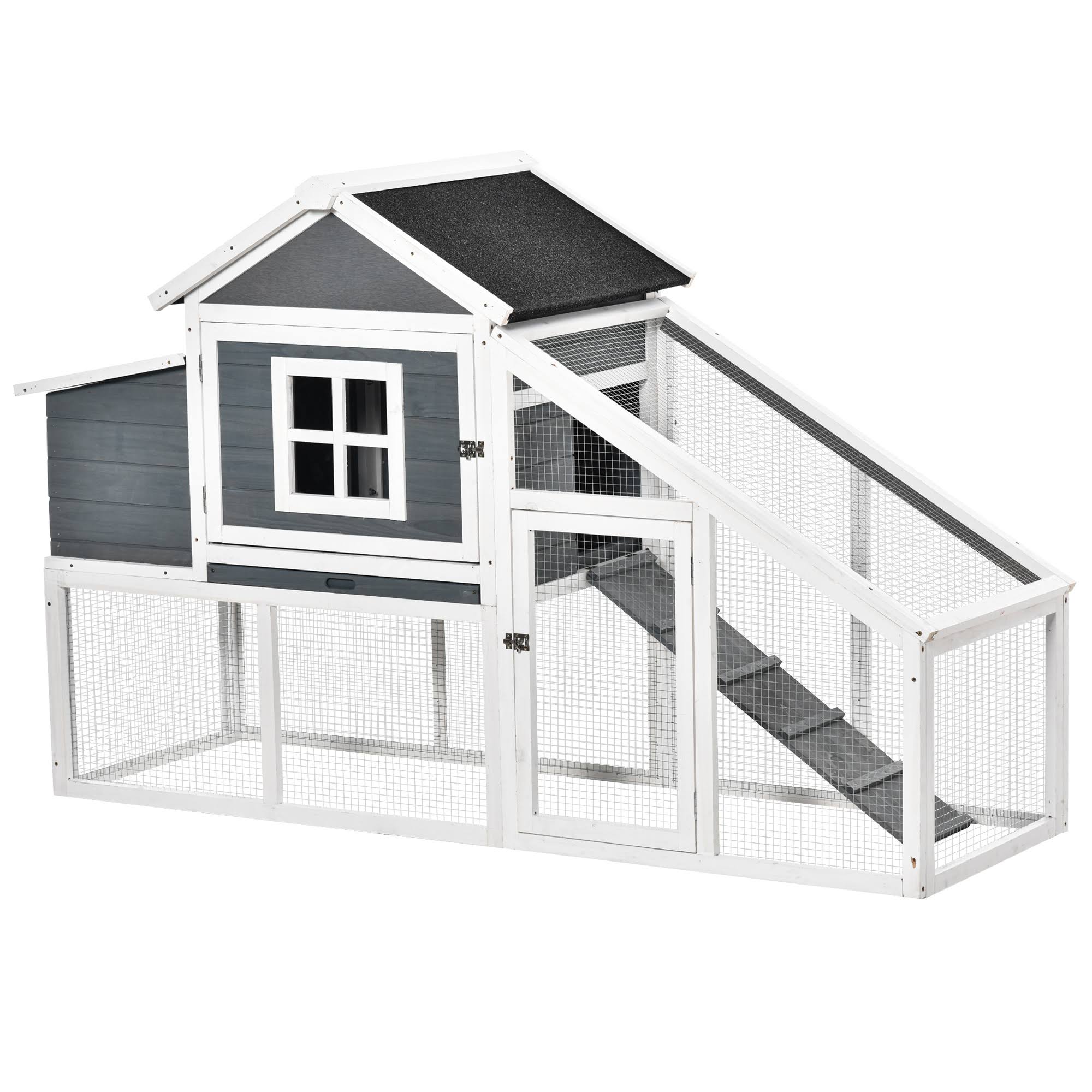 PawHut 69×22 Outdoor Wooden Chicken Coop Hen House with Nesting Box and Run – White