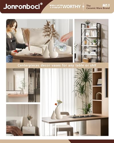 Ceramic Vase Set, Vases Home Decor,3 pc Boho Decor for Shelf & Centerpiece Table Decorations for Entryway Table, Dining Table or Mantle Fireplace Bookshelf Decor (Matte White) - Image 5