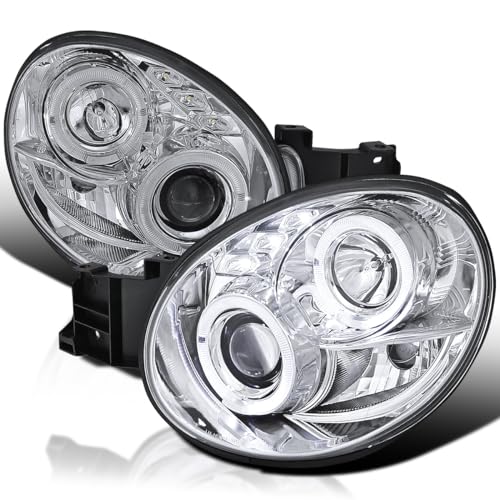SPEC-D TUNING Dual Halo LED Projector Headlights Glossy Black Housing Smoke Lens Compatible with 2002-2003 Subaru Impreza, Left + Right Pair Headlamps Assembly