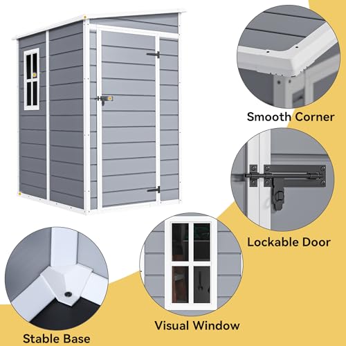 DWVO 5x3ft Resin Outdoor Storage Shed with Floor, Waterproof Lockable Storage Shed with Window, Plastic Outside Tool Storage for Garden, Backyard, Patio, Lawn, Gray - Image 46