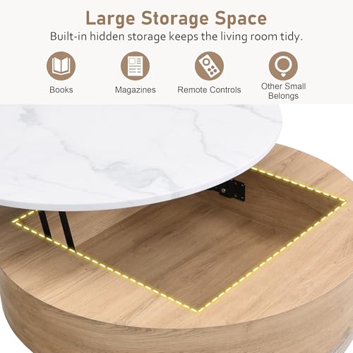 Linique Modern Round Lift-Top Coffee Table with Storage and 3 Ottoman, White + Black - Image 9