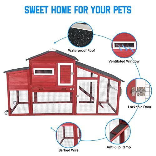 Chicken Coop and Run, Two Story Rabbit Hutch Indoor Outdoor, Wooden Hen House with Nesting Box Rabbit Cage, Ramp, Deep No Leak Pull Out Tray, for Chick, Bunny(Black) - Image 6