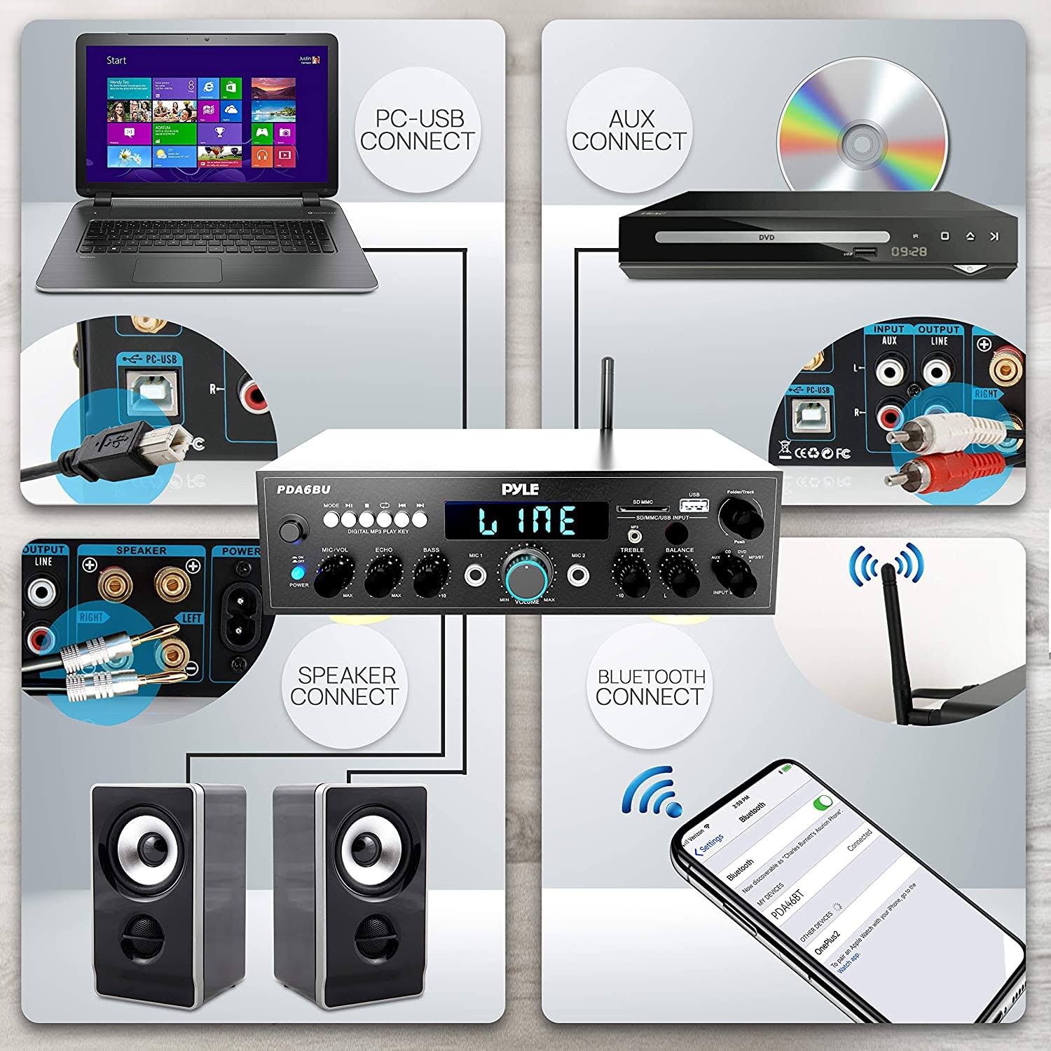 Pyle PDA6BU.5 Bluetooth Stereo Amplifier Receiver - Image 6