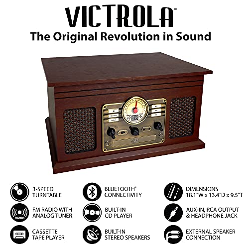 Victrola The Quincy 6-in-1 Bluetooth Record Player & Multimedia Center with Built-in Speakers ?C 3-Speed Turntable, CD & Cassette Player, AM/FM Radio, Wireless Music Streaming (Natural) - Image 27
