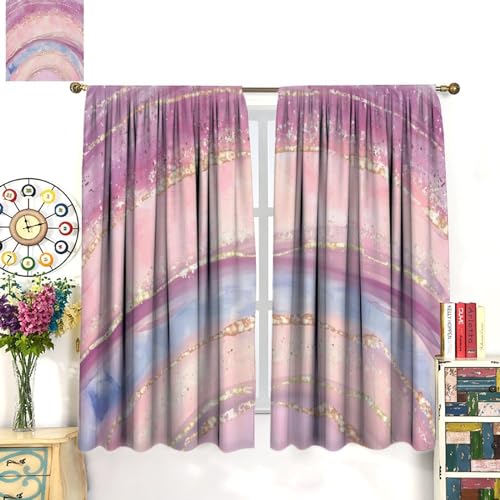 Abstract Marble Curtains,Modern Art Golden Blue Marble Blue Sea Vintage Window Treatment Curtains for Living Room,Marble Kitchen Curtains 27.5x63in,2 Panel Set - Image 3