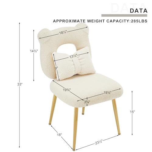 Furnimart Cute Vanity Chair, Bear Shape Makeup Chair with Backrest Pillow, Comfy Accent Chair Desk Chair Teddy fabric with Golden Metal Legs for Living Room/Dressing Room/Home Office Green - Image 2