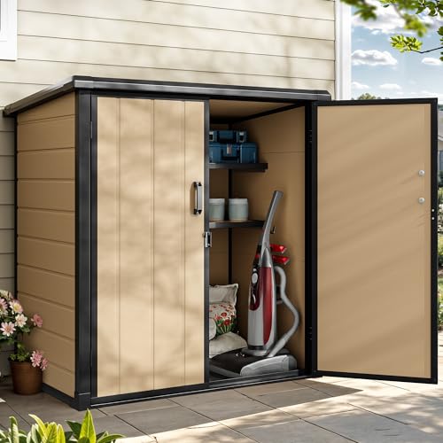 DWVO 5x3ft Resin Outdoor Storage Shed with Floor, Waterproof Lockable Storage Shed with Window, Plastic Outside Tool Storage for Garden, Backyard, Patio, Lawn, Gray - Image 72