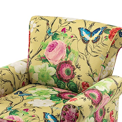 HULALA HOME Modern Wingback Accent Chair with Wood Legs & Removable Cushion, Comfy Upholstered Armchair with Nailhead Trim, Floral Pattern Single Sofa Chair for Living Room Bedroom, Blue - Image 24