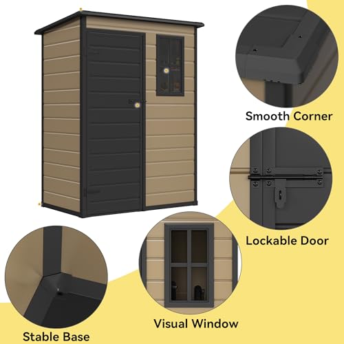 DWVO 5x3ft Resin Outdoor Storage Shed with Floor, Waterproof Lockable Storage Shed with Window, Plastic Outside Tool Storage for Garden, Backyard, Patio, Lawn, Gray - Image 6