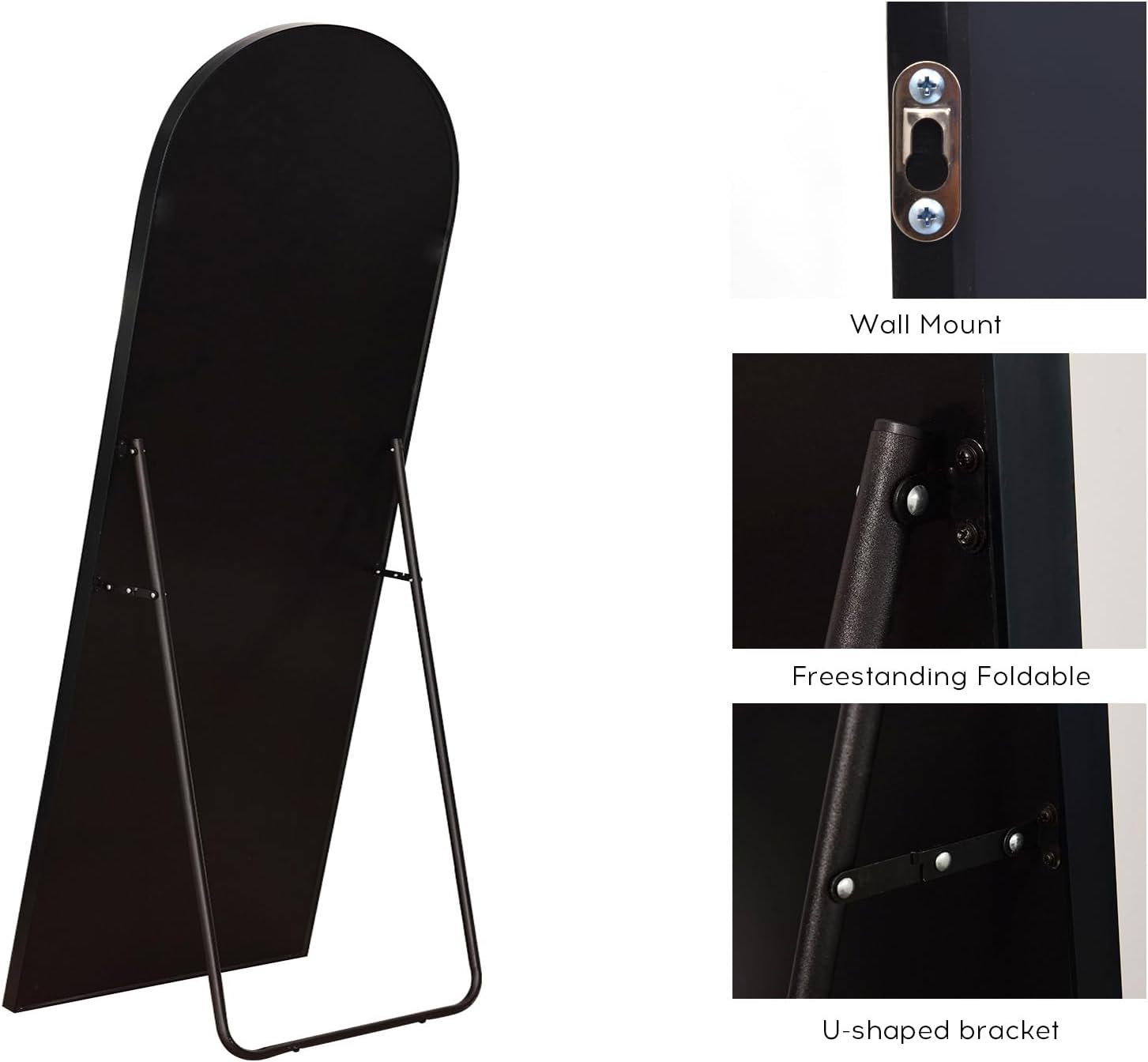 Floor Mirror, Oversized Full Length Mirror, Arched Mirror, Large Standing Mirror, Tall Mirror, Wall Mounted, FreeStanding, Giant Mirror, 68??26, Aluminum Frame – Black - Image 3