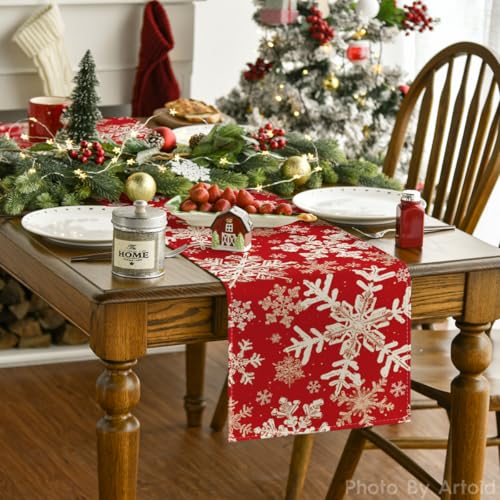 Artoid Mode Navy Blue Snowflakes Christmas Table Runner, Seasonal Winter Holiday Kitchen Dining Table Decoration for Home Party Decor 13×72 Inch - Image 21