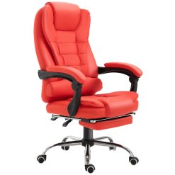 HOMCOM Reclining PU Leather Executive Home Office Chair with Footrest – Red