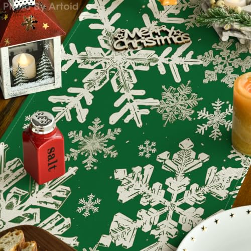 Artoid Mode Navy Blue Snowflakes Christmas Table Runner, Seasonal Winter Holiday Kitchen Dining Table Decoration for Home Party Decor 13×72 Inch - Image 10