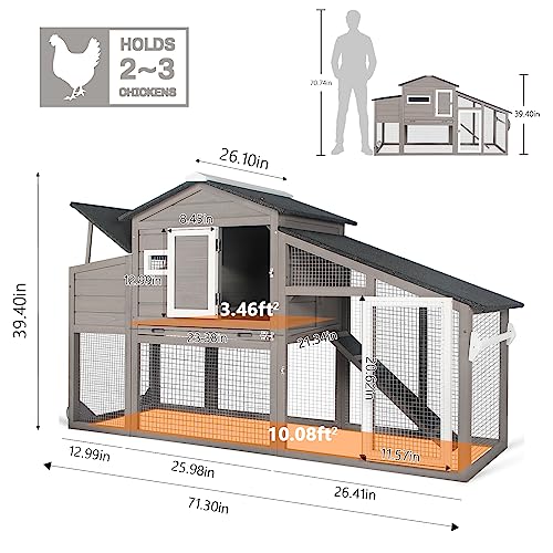 Chicken Coop and Run, Two Story Rabbit Hutch Indoor Outdoor, Wooden Hen House with Nesting Box Rabbit Cage, Ramp, Deep No Leak Pull Out Tray, for Chick, Bunny(Black) - Image 15